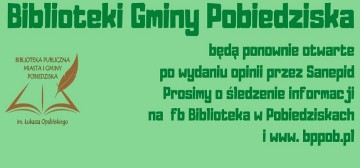 Baner wznowienie pracy Biblioek w Gminie Pobiedziska